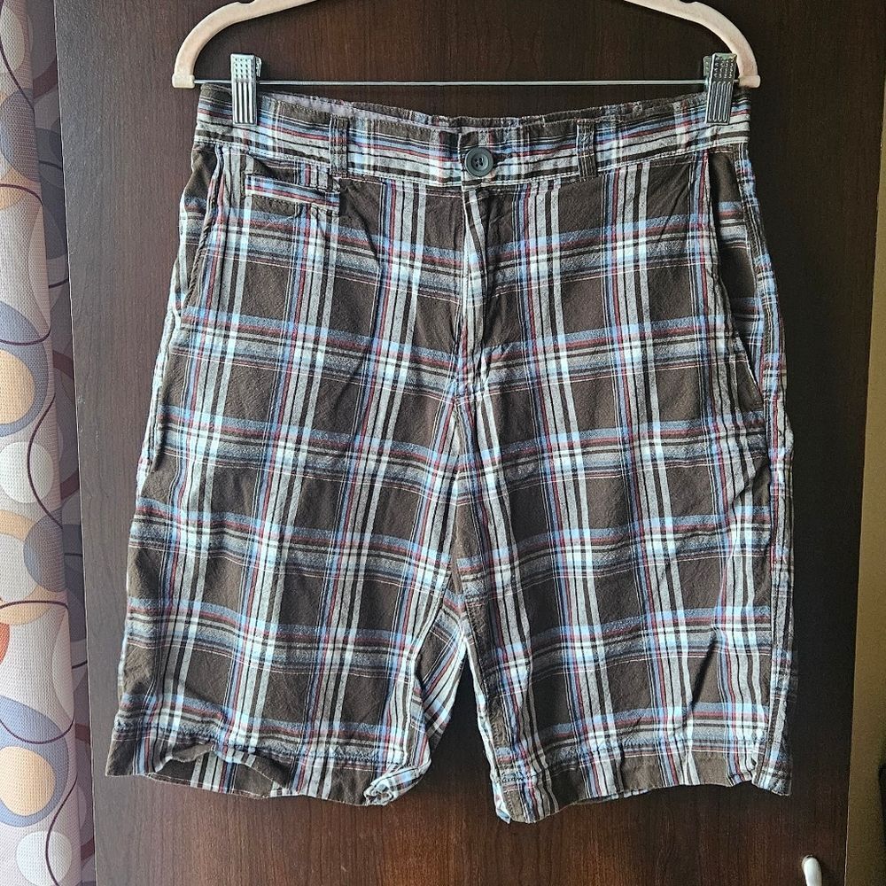 JF J.Ferrar Brown Plaid Cargo Shorts Size 32